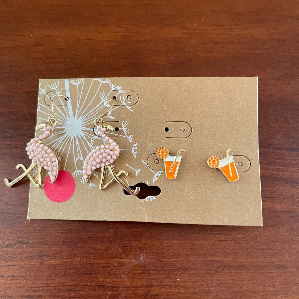 Bundle 3 for $12.00. Pink Flamingo and Orange Drink Earrings